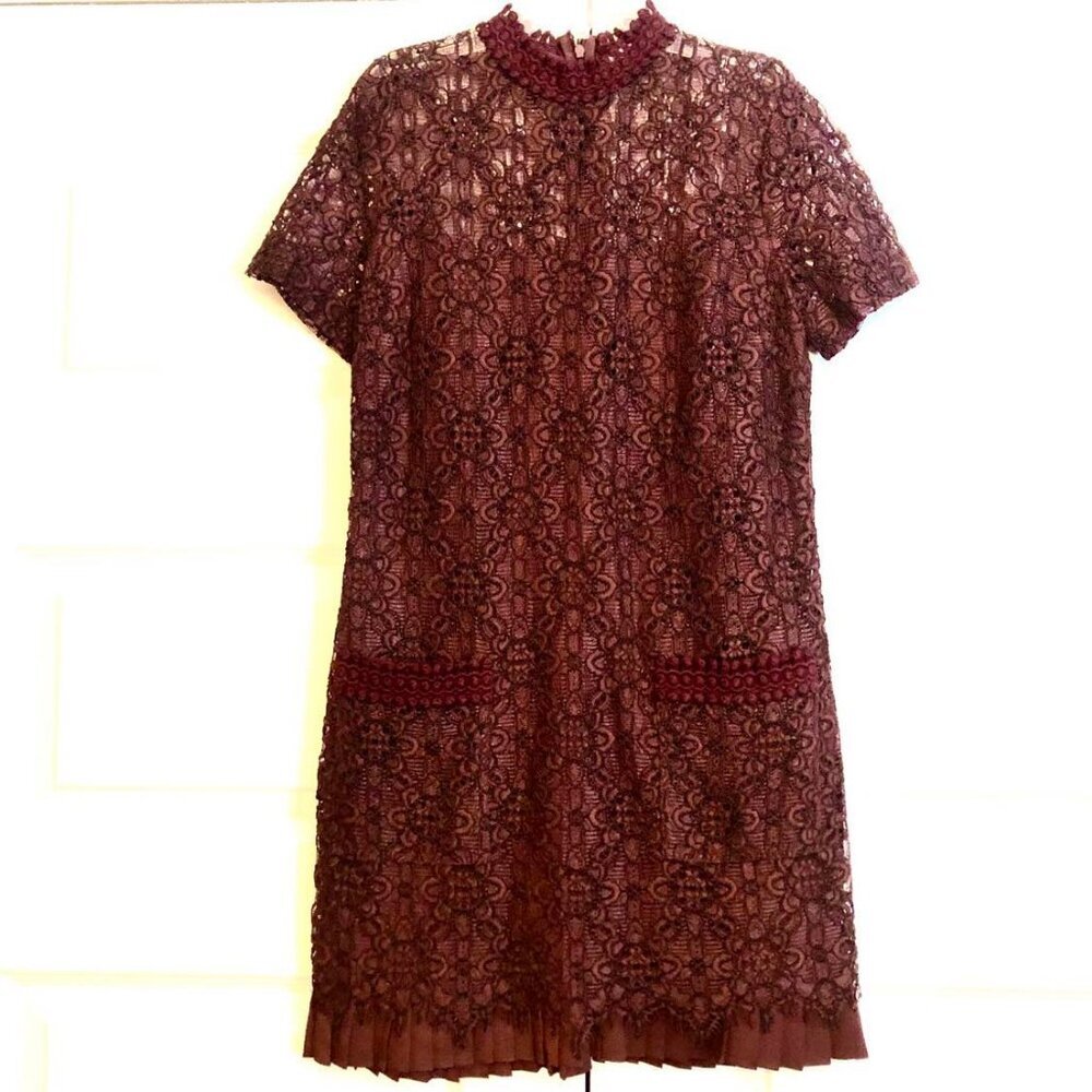 NWT SANDRO Paris Bordaux Floral Lace Mini Shift Dress Short Sleeve 6 - Picture 3 of 10